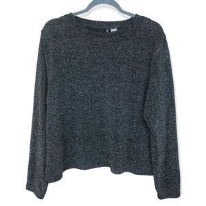 H&M Divided Silver Glitter Boxy Cropped Long Sleeve Top Size Large